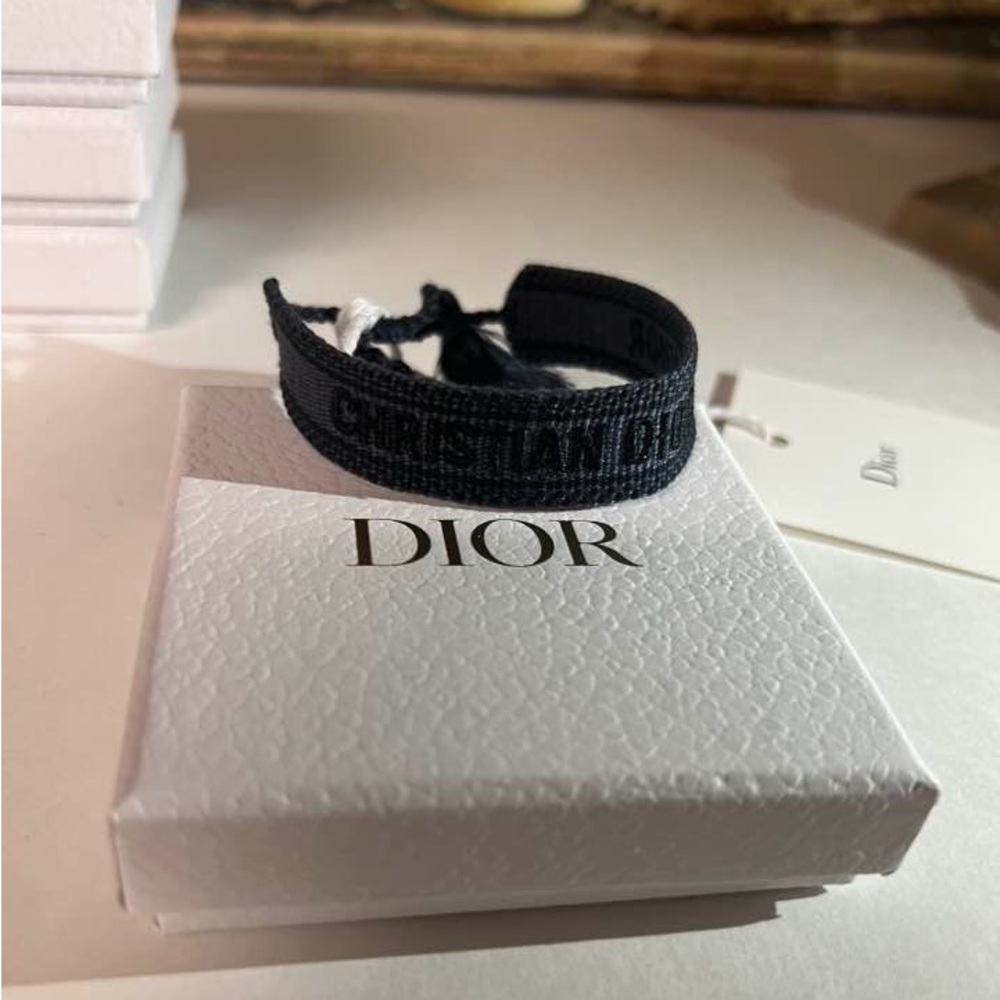 Christian Dior Friendship Triple Black Women Woven Bracelet Embroidered